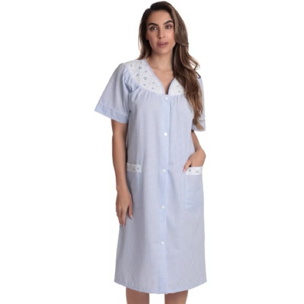 NWT Dream Crest Gingham Housecoat Robe Seersucker